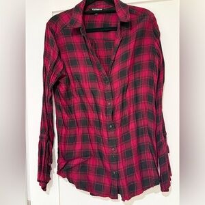 Express Red and Black Plaid Shirt